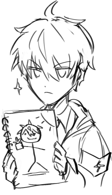 poorly drawn altair showing off an even more poorly drawn self-portrait of himself with a succulent